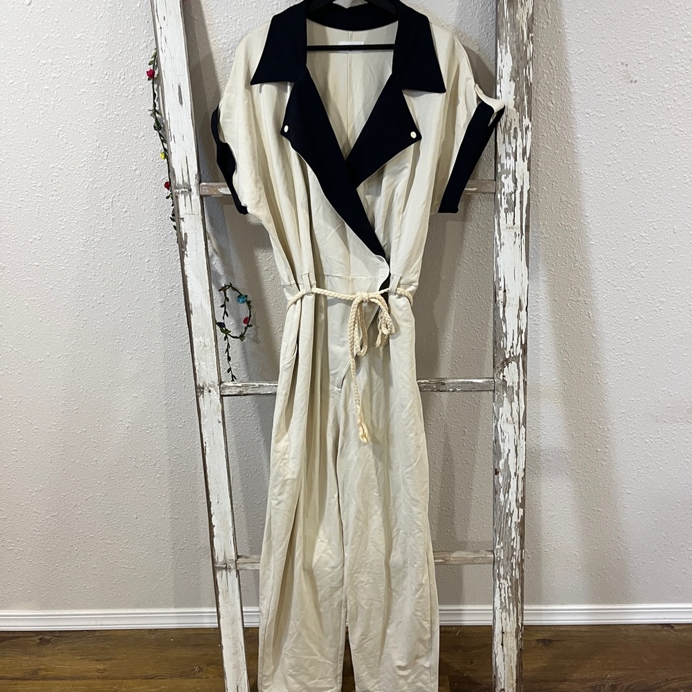 Elegant Cream and Black Jumpsuit